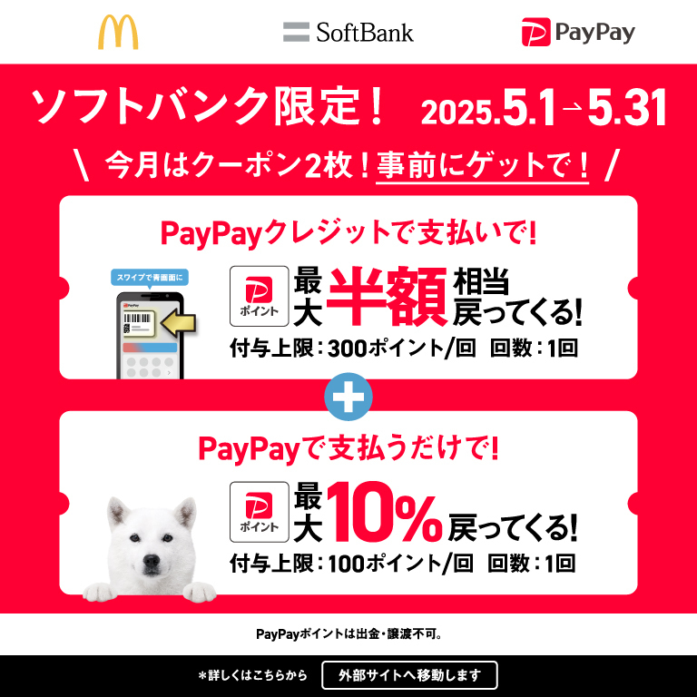 今ならPayPayでお得なキャンペーン実施中！5/31(土)まで！