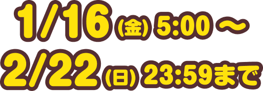 1/16(金) 5:00〜2/22(日) 23:59まで