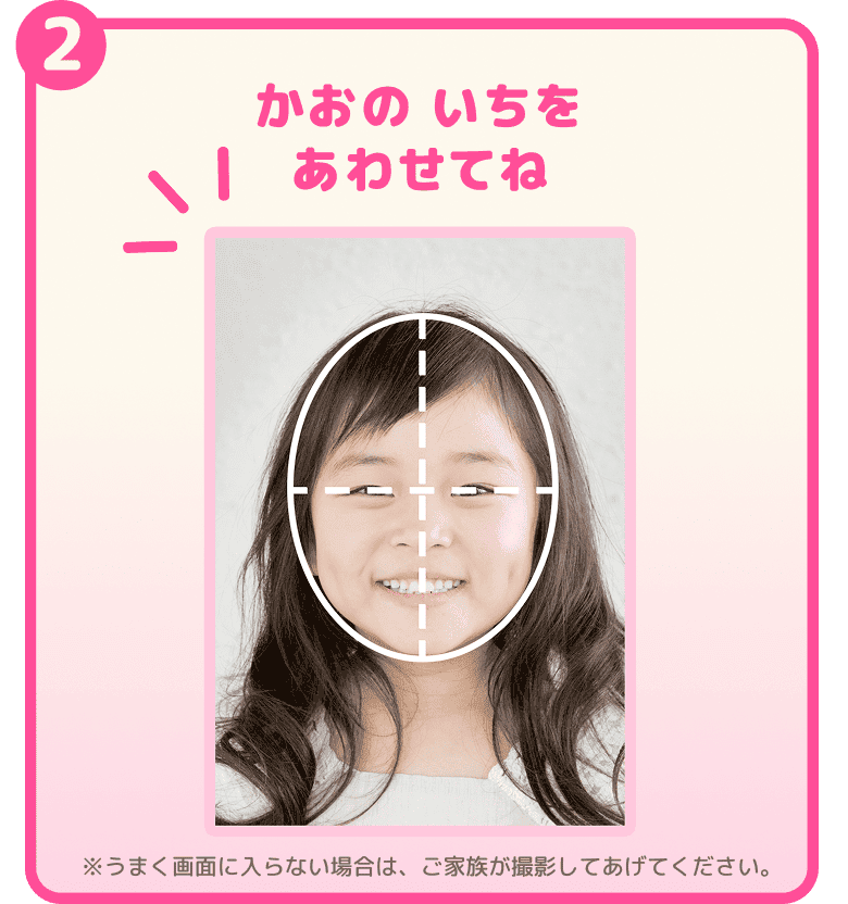 ② かおのいちをあわせてね