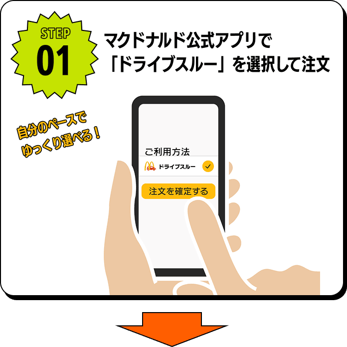 STEP01 マクドナルド公式アプリで「ドライブスルー」を選択して注文
