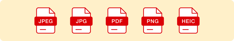 対応ファイル形式: JPEG、JPG、PDF、PNG、HEIC