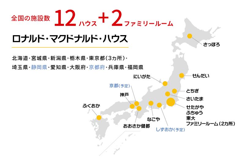 全国の施設数 12ハウス + 2ファミリールーム