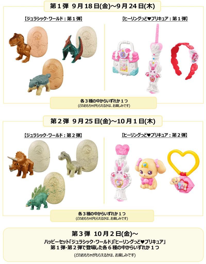 ハッピーセット®「ジュラシック・ワールド」「ヒーリングっど♥プリキュア」 販売概要